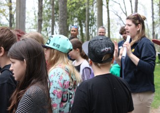 Guided tour next to exhibit with tour guide