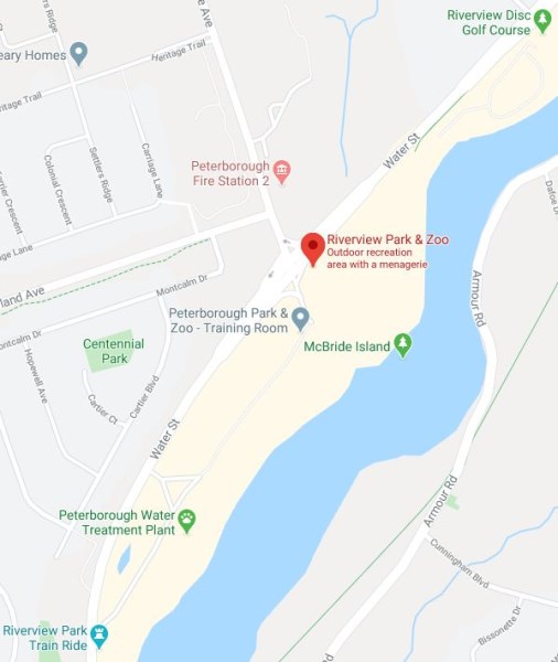 map of driving directions for Riverview Park and Zoo
