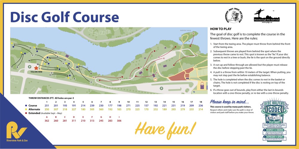 disc golf map of 18 hole and 9 hole course
