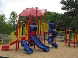 playground equipment with two slides