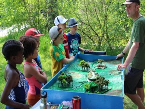 children at activity centre of Otonabee watershed with instructor