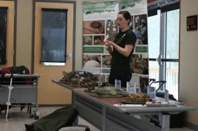 zoo staff speaking about turtles
