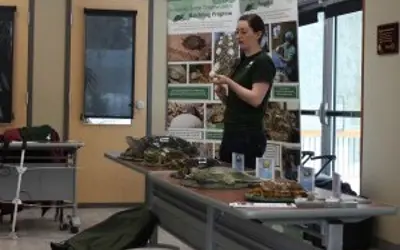 zoo staff speaking about turtles
